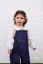 Girl's Cotton Heart Detailed Navy Blue Striped Salopet Jumpsuit and Shirt Set - 4
