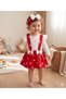 Baby Girl Red Heart Patterned Salopet Dress Set – Stylish Combination with Bandana - 2