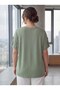 Stone Printed Large Size T-Shirt with Sleeve Detail in Green - 4