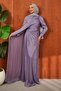 Lilac Front Gathered Evening Dress - 3