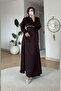 Matmazel Stoned Satin Hijab Evening Dress with String Ties - Plum - 5