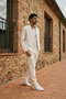 Talbot Premium Linen Patterned Buttoned Jacket Trousers Men's White Suit Relax Fit - 2
