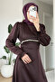 Matmazel Stoned Satin Hijab Evening Dress with String Ties - Plum - 2