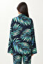 Patterned Summer Viscose Kimono Trouser Set Lje0003 Dark Blue Green - 4