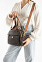 Women's Brown-Tan Leather Multi-Compartment Column Strap Hand and Shoulder Zippered Daily Crossbody Bag - 3