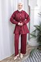 Burgundy Stone Detailed Elastic Waist Tunic Pants Scuba Suit