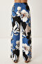 Patterned Draped Viscose Palazzo Trousers Lrn0036 Blue Beige - 5
