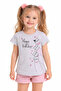 Girl's Happy Written Cat Patterned Gray Color T-Shirt