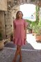Women's Dusty Rose Crew Neck Skirt Hem Flounce Short Sleeve Zipper Dress Arm-26Y001057