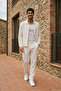 Talbot Premium Linen Patterned Buttoned Jacket Trousers Men's White Suit Relax Fit - 7