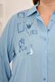 Embroidery Detailed Side Detail Slit Plus Size Shirt Baby Blue - 3