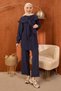 Navy Blue Shawl Detailed Tunic Pants Suit - 2