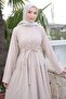Beige Front Skirt Pleated Waist Tie Modal Woven Dress - 2