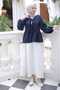 Navy Blue Elastic Sleeves Front Tie Shirt - 2