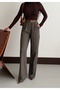 Women's Brown Herringbone Patterned Wide Leg Palazzo Trousers with Pockets and Belt - 5