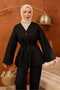 Black Belted Jacket and Trousers Gabardine Set - 3