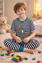 Boy's Cotton Striped Printed Short Sleeve Long Bottom Pajama Set