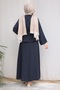 Dark Navy Blue Hidden Button Waist Belted Shirt Skirt Suit - 4