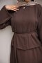 Brown Hidden Button Waist Belted Shirt Skirt Suit - 4