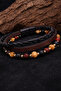Men's Natural Stone Leather Bracelet with Brown Onyx and Hematite Natural Stones - 2
