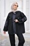 Black Jeans Garnished Jacket Pants Suit - 3