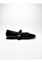 Black Ring Detailed Square Toe Mary Jane Ballerinas - 4