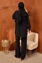 Black Shawl Detailed Tunic Trouser Suit - 5