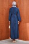 Navy Blue Pleated Dress with Tie at the Waist - 5