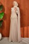 Beige Crepe Evening Dress with Stones on the Front - 4