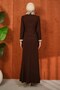 Brown Stone Detailed Design Evening Dress - 4