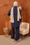 Navy Blue Shawl Detailed Tunic Pants Suit - 5