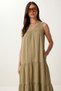 Flounced Summer Muslin Dress Lmx0087 Olive Green - 4