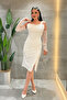Full Lace Fabric Beaded Detailed Pencil Dress - White - 2