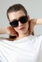 Women's Black Frame Black Glass Metal Detail Handle Sunglasses - 7