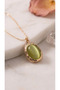 Minimal Oval Shape Green Natural Stone Steel Women's Necklace - 2