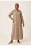 Hijab Long Dress with Long Elastic Sleeves in Dobby Pattern
