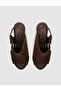 Brown Genuine Leather Straw Sole Women's Wedge Heel Sandals - 6