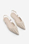Women's Pointed Toe Hand Knitted Gold Metal Heel Open Back Strap Ballerinas Retas Ecru - 5