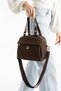 Women's Brown Buzzy Leather Multi-Compartment Column Strap Hand and Shoulder Zippered Daily Crossbody Bag
