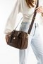Women's Brown Buzzy Leather Multi-Compartment Column Strap Hand and Shoulder Zippered Daily Crossbody Bag - 2