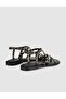 Black Stone Detailed Genuine Leather Women's Gladiator Sandals - 3