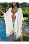 Summer Crochet Kimono Women's Beach Pareo Cardigan Jacket with Tassels - 8