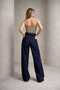 Dyon Lycra Women's Navy Blue Super High Waist Loose Leg Denim Loose Palazzo Trousers - 3