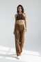 Dyon Lycra Women's Brown Super High Waist Loose Leg Denim Loose Palazzo Trousers - 6