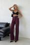 Women's Palazzo Patterned Fabric Trousers Imported Doubleface Fabric with Belt