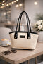 Women's Canvas Bag Canvas Shoulder Bag with Black Leather Detail for Daily Use Hand and Shoulder Bag - 8