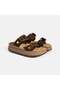 Women's Brown Buckle Wedge Heeled Nubuck Leather Slippers