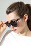 Women's Oversized Black Frame Black Glass and Metal Handle Detail Sunglasses - 7