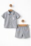 Baby Boy Reflective Bear Printed (Glows in the Light) 2-Piece Summer Set with Denim Look Polo Collar and Snap Fasteners - 3