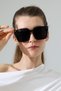 Women's Square Black Frame Black Glass Metal Detail Sunglasses - 2